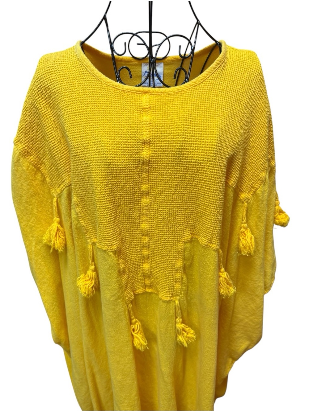 Dunes 100% Cotton Boho Tassel Kaftan Dress in Vibrant Yellow Orange - Picture 3 of 8